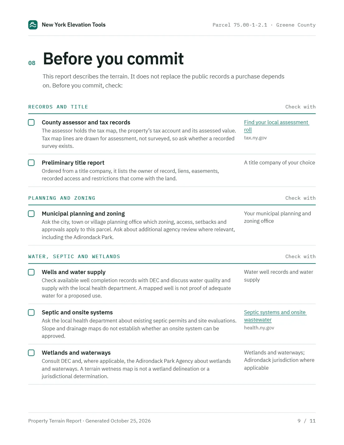 Page 9 of the sample report: Before you commit