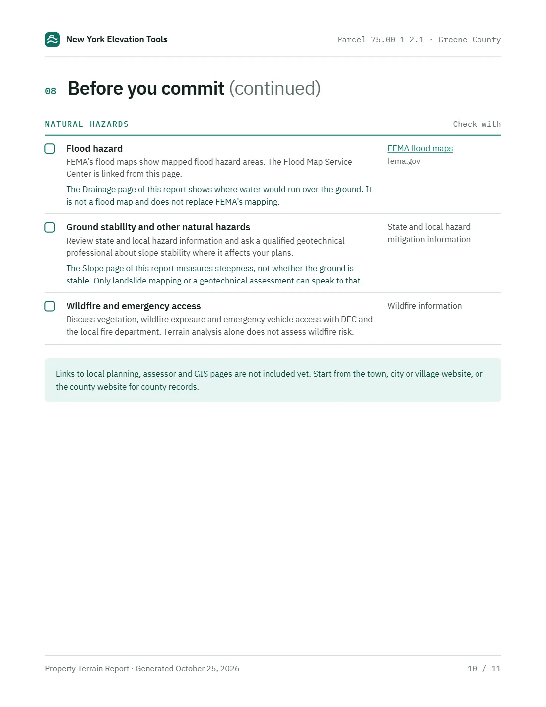 Page 10 of the sample report: Before you commit (continued)