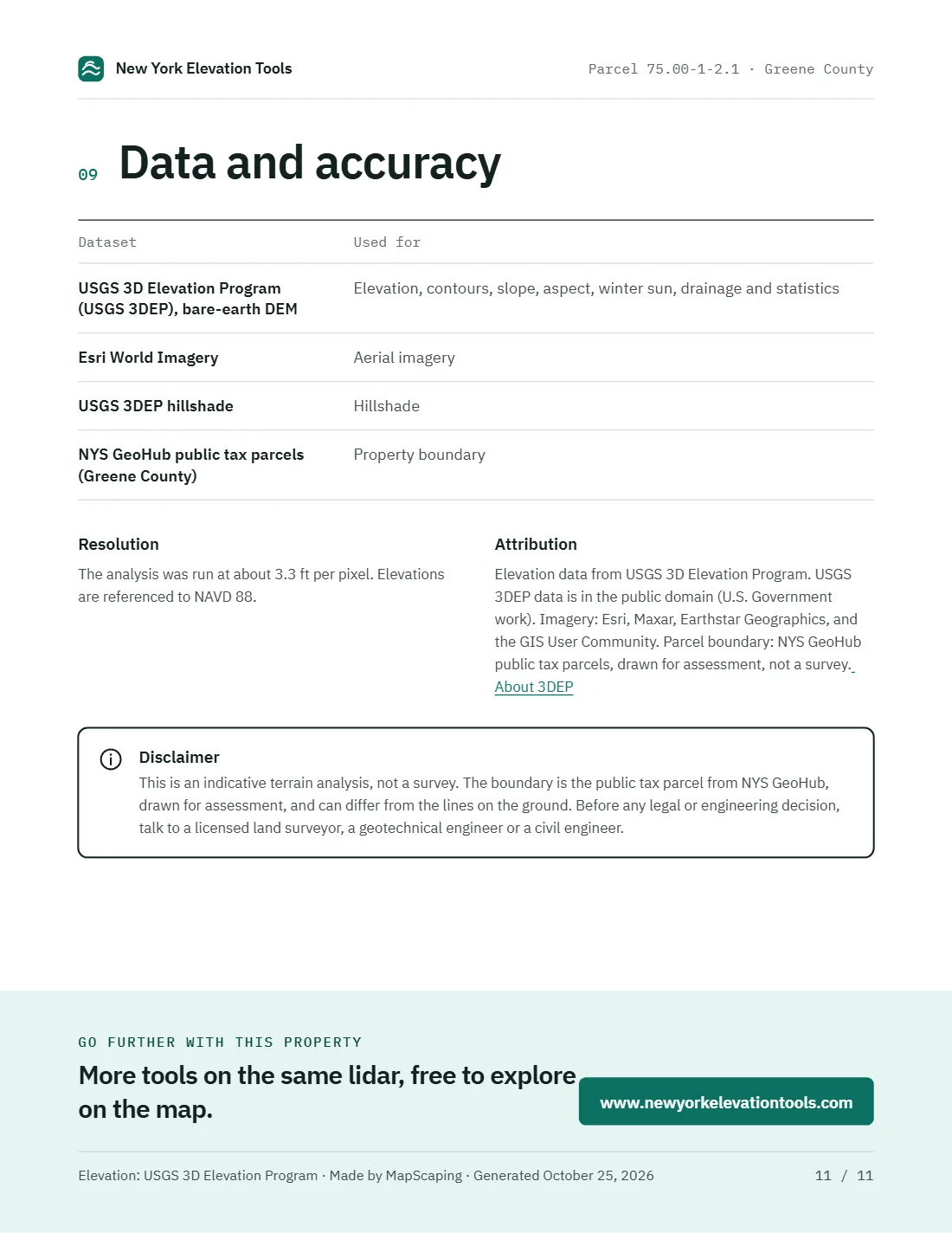 Page 11 of the sample report: Data and accuracy