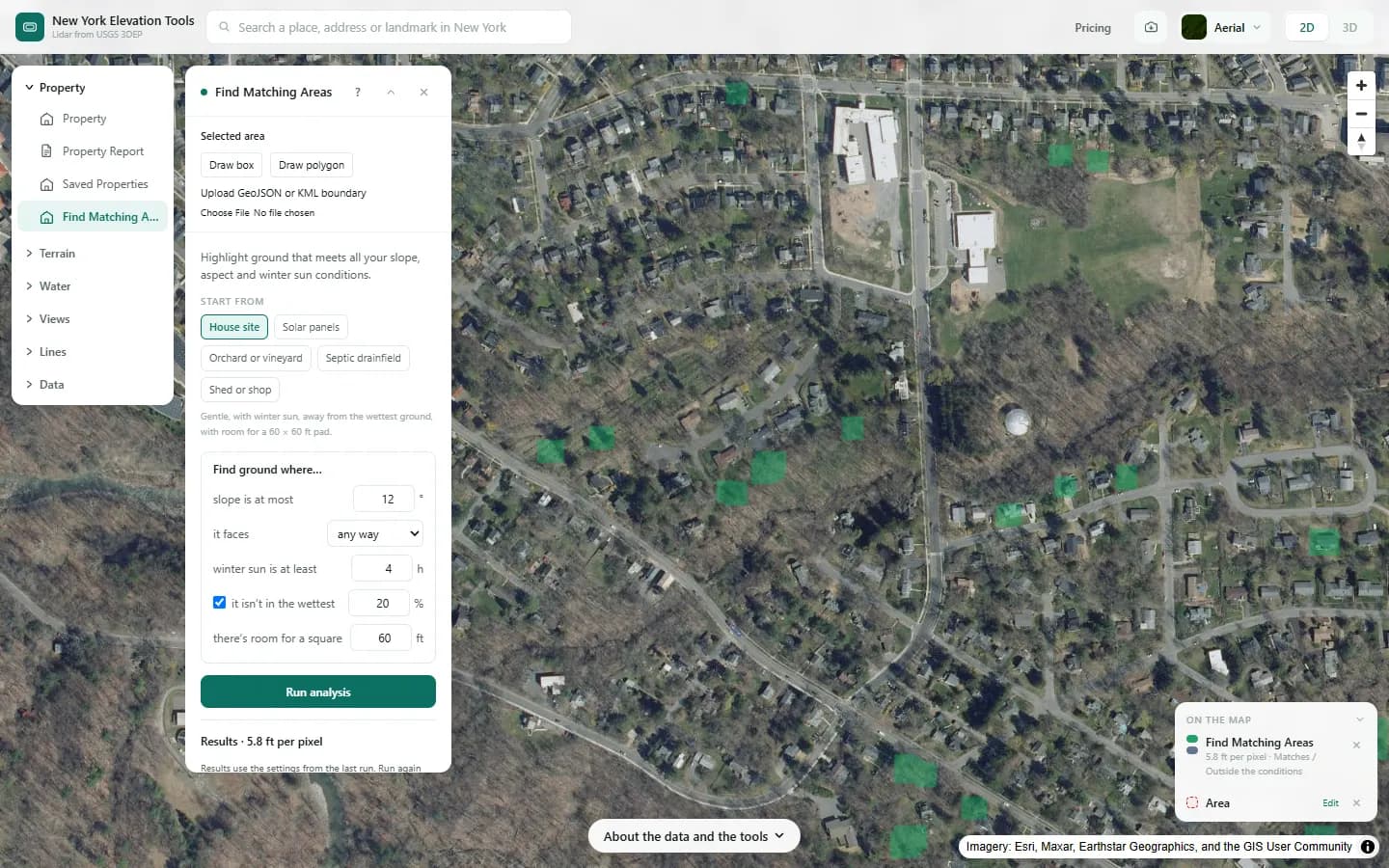 The House site preset applied: smaller green patches spread across the area