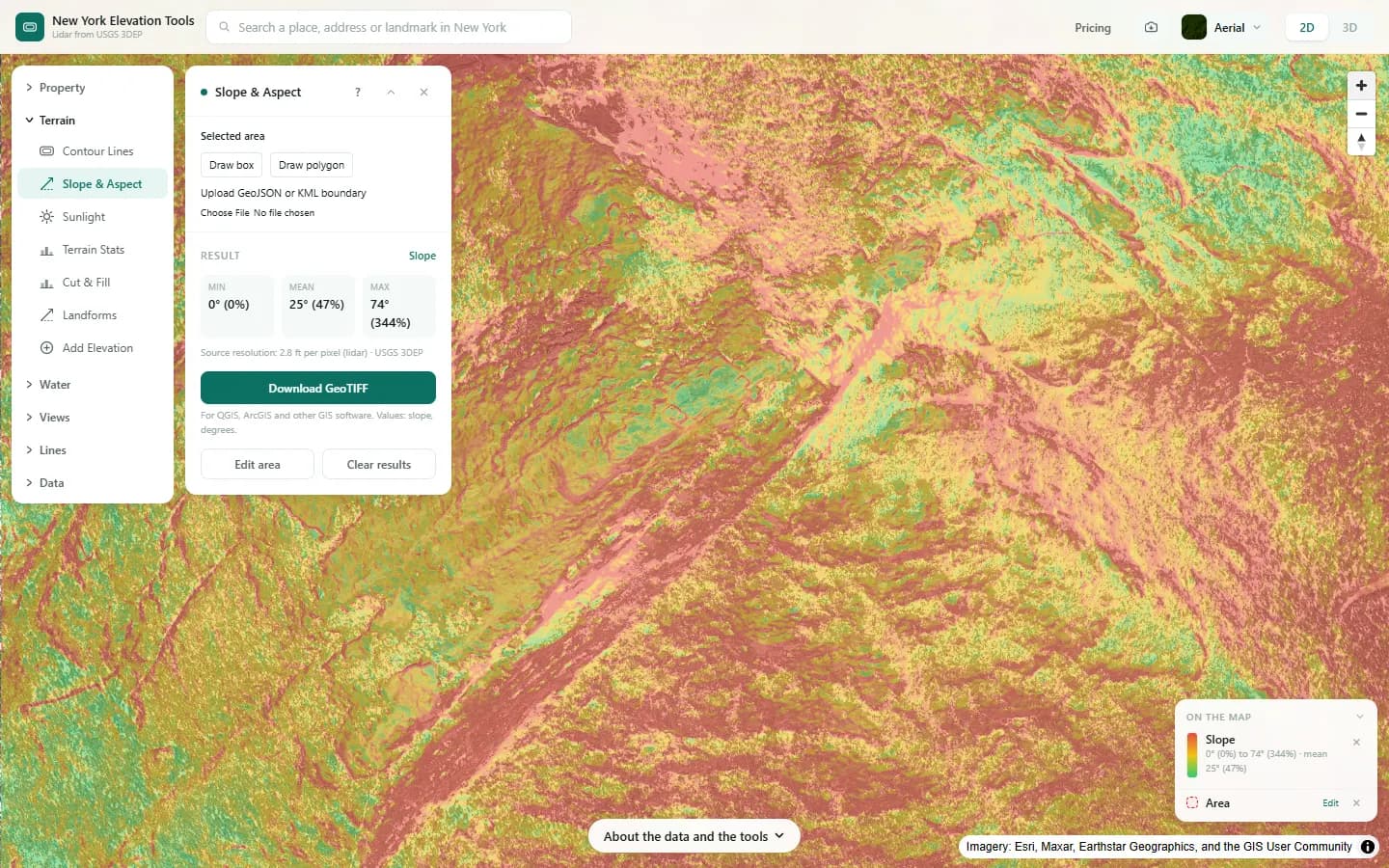 A close-up of the slope map